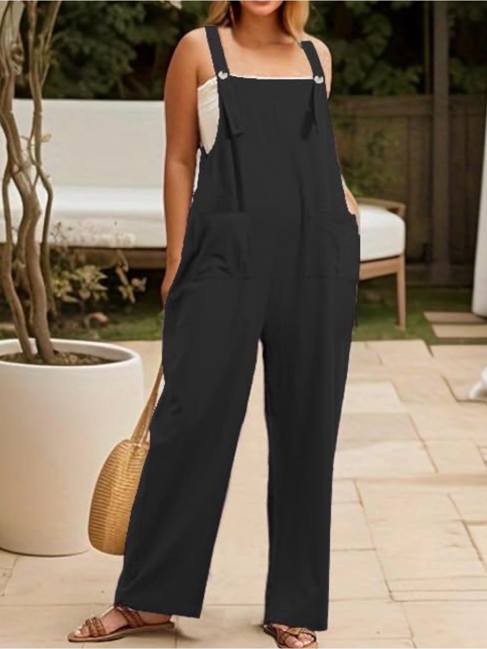 Women’s Black Wide-Leg Overalls Jumpsuit Romper